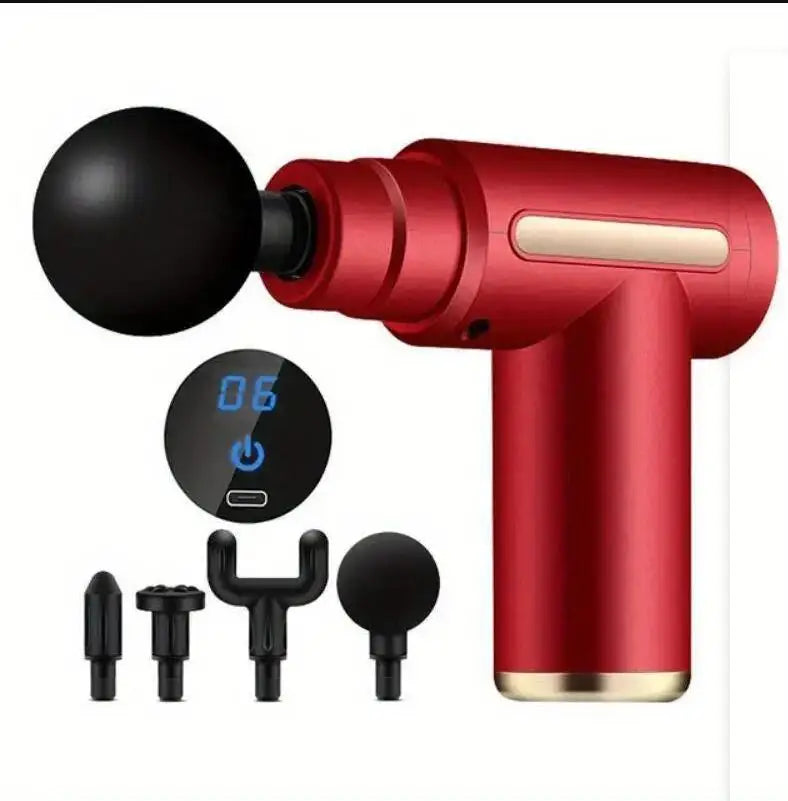 Red massage gun attachments set for full body recovery