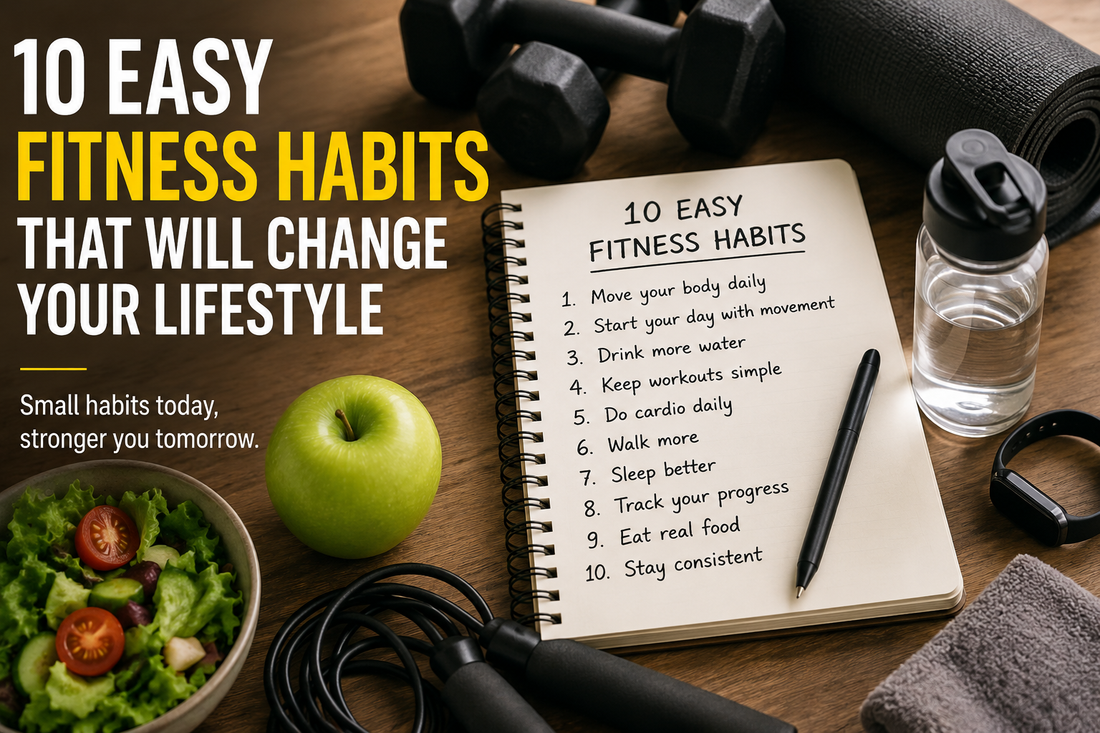 Person following simple fitness habits like exercise, hydration, and healthy lifestyle routine for better health and energy