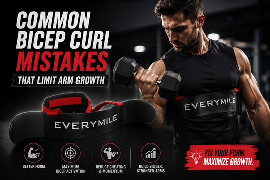 Man performing strict bicep curls with proper form using an arm blaster to maximize arm growth