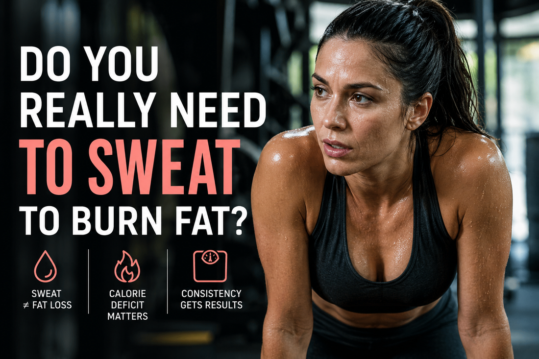 Person exercising at home and sweating during a fat burning workout session