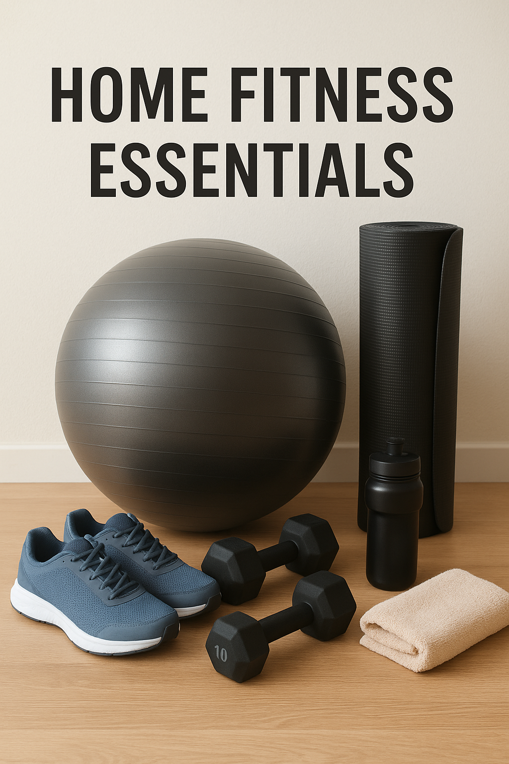 Essential fitness accessories for working out in small apartments, including resistance bands, dumbbells, and yoga mats.