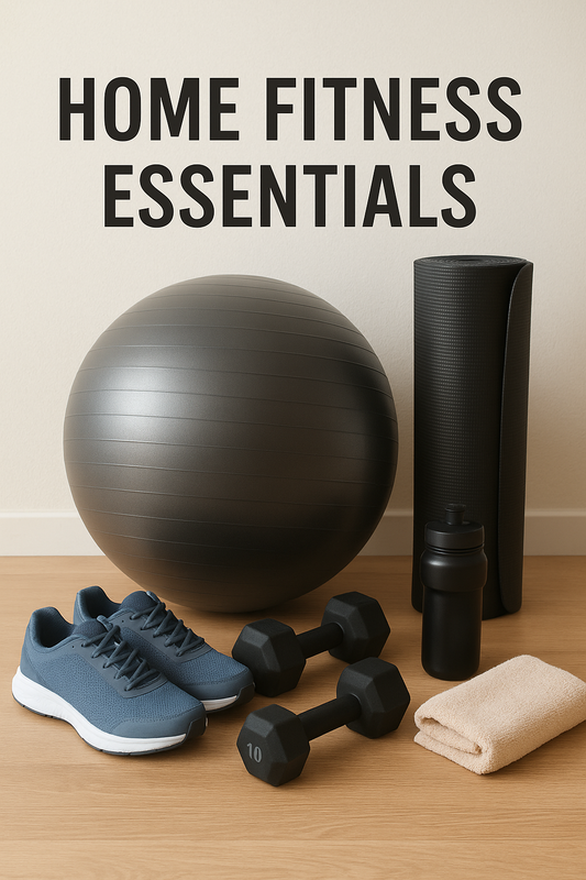 Essential fitness accessories for working out in small apartments, including resistance bands, dumbbells, and yoga mats.