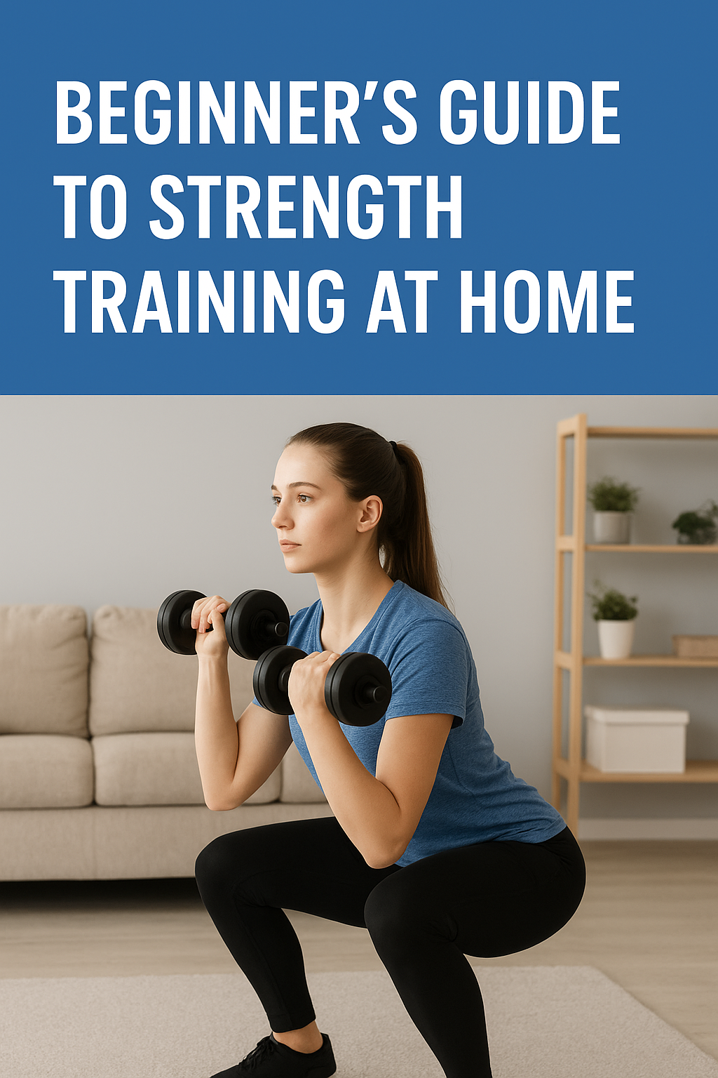 Beginner performing strength training workout at home with dumbbells
