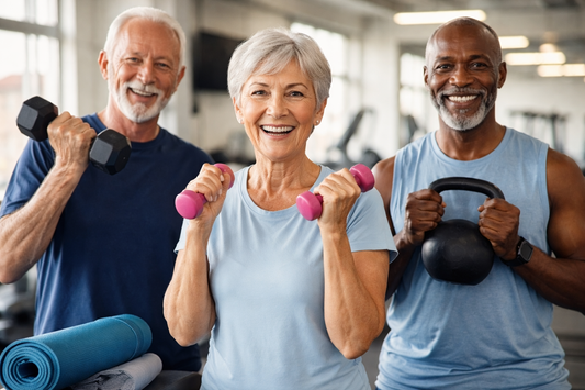 Older adults strength training in a gym, proving it’s never too late to start fitness and build strength at any age.
