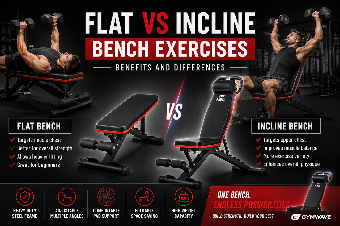 Athlete performing incline dumbbell press on an adjustable workout bench compared with flat bench exercises