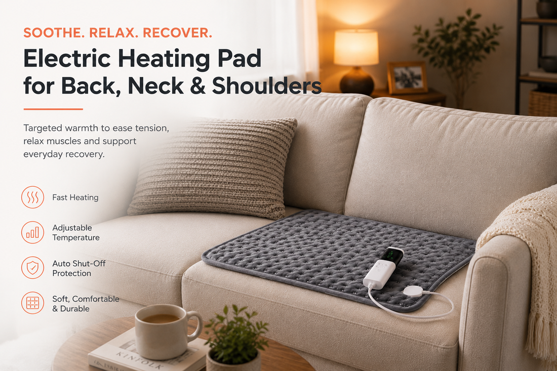 Electric heating pad for neck shoulders and back providing soothing heat therapy at home
