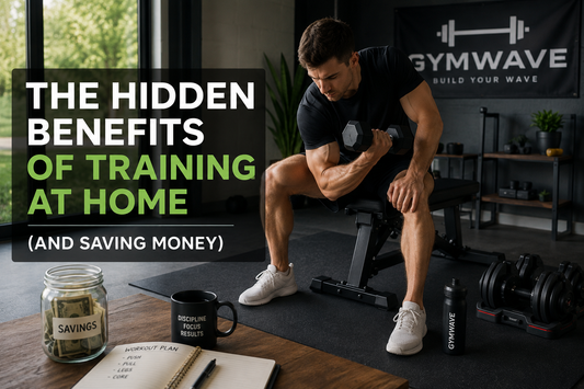 Person exercising in a modern home gym while saving money with compact fitness equipment.