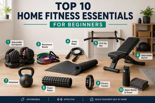 Top 10 home fitness essentials for beginners setup with dumbbells, resistance bands, and workout mat