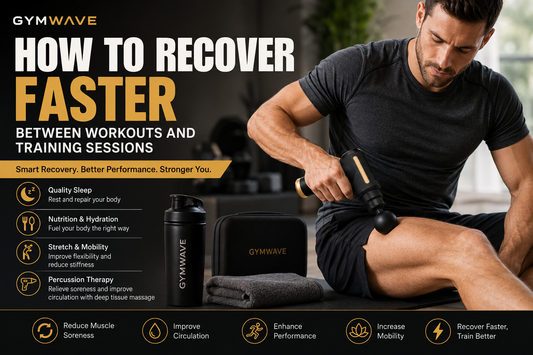 Athlete using the GymWave portable muscle massager to recover faster between workouts and training sessions