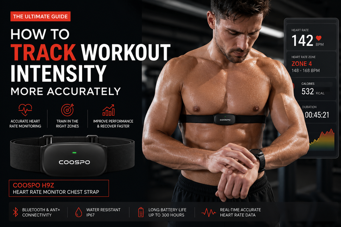 Athlete wearing the COOSPO H9Z Heart Rate Monitor Chest Strap during an intense workout while tracking heart rate zones in real time.