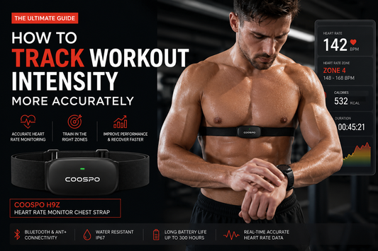 Athlete wearing the COOSPO H9Z Heart Rate Monitor Chest Strap during an intense workout while tracking heart rate zones in real time.