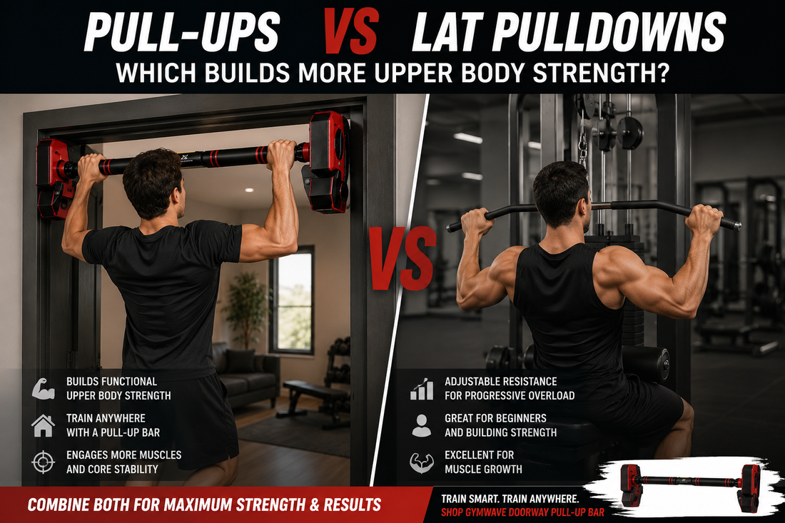 Athlete performing pull-ups compared with lat pulldown exercise to build upper body strength.