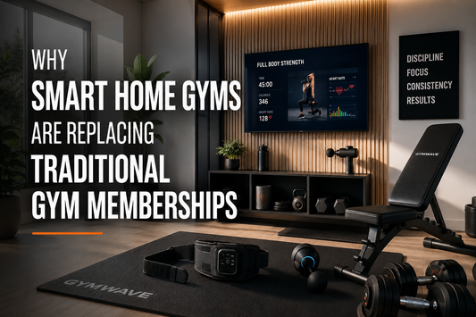 Smart home gym with connected fitness equipment and recovery devices replacing traditional gym memberships