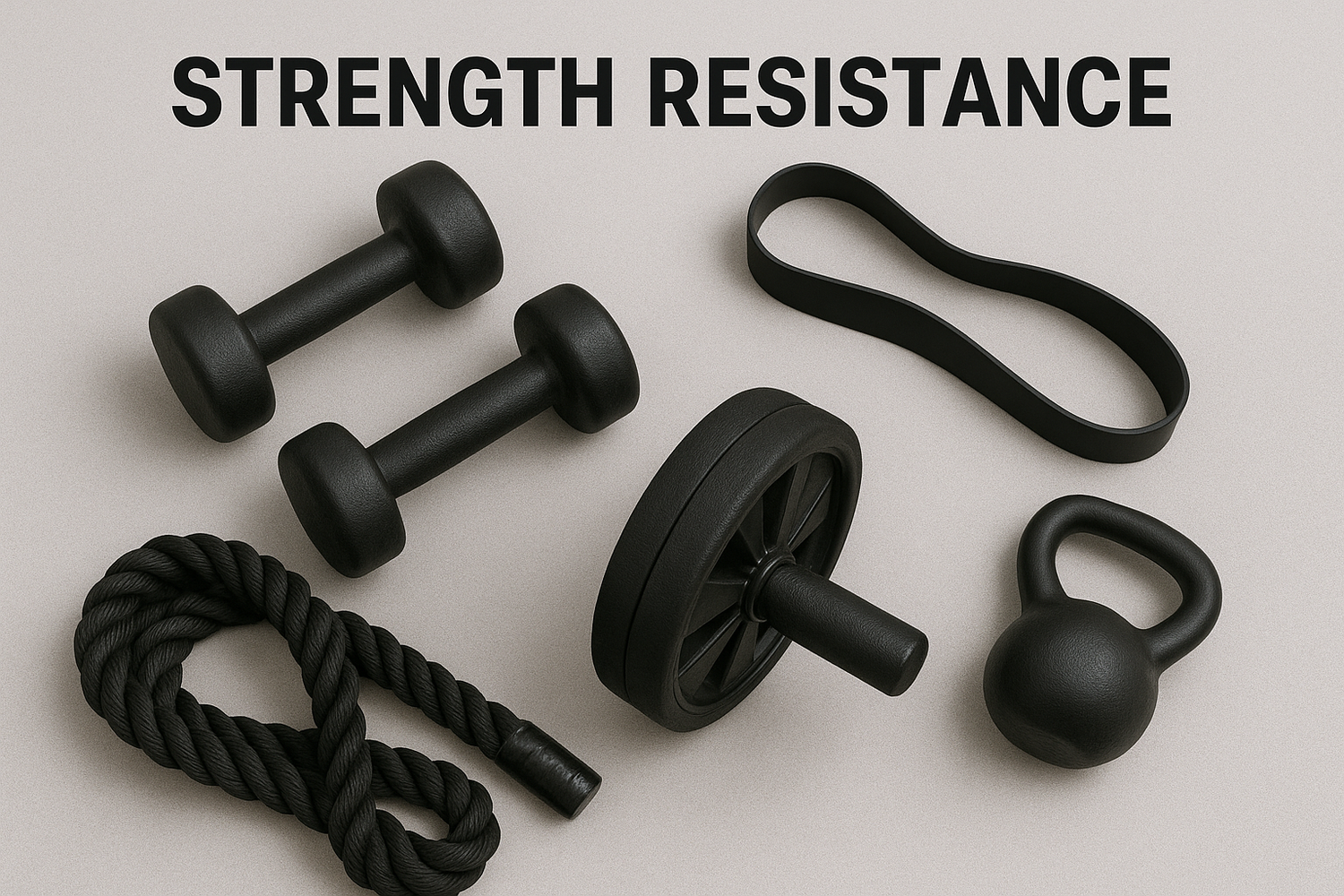 Strength resistance collection featuring resistance bands and workout equipment for muscle training.