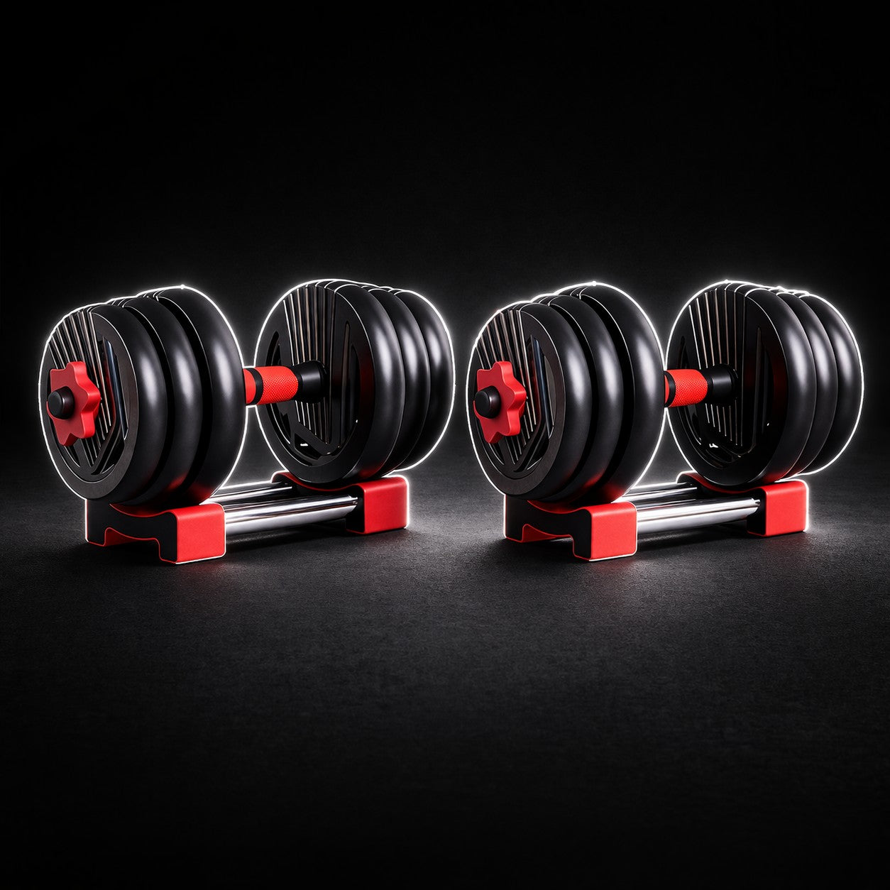 4-in-1 adjustable dumbbell set designed for compact home strength training, allowing quick weight adjustments for versatile workouts including muscle building, toning, and full-body fitness in a space-saving design.
