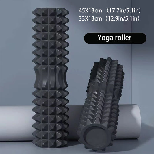 Two black foam roller set including block and massage column for yoga and Pilates