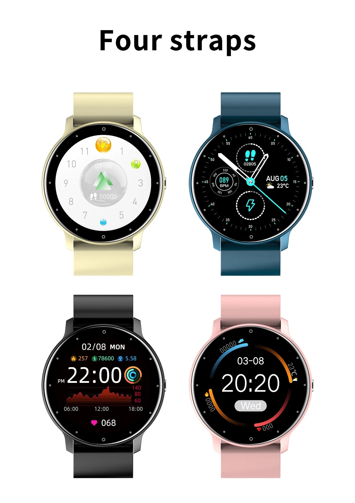 Four different straps smartwatch