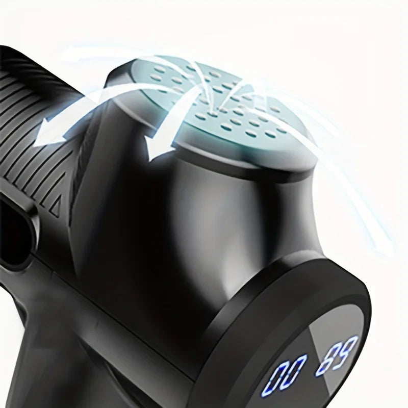 Muscle Massager black handheld vacuum cleaner with digital display on a white background