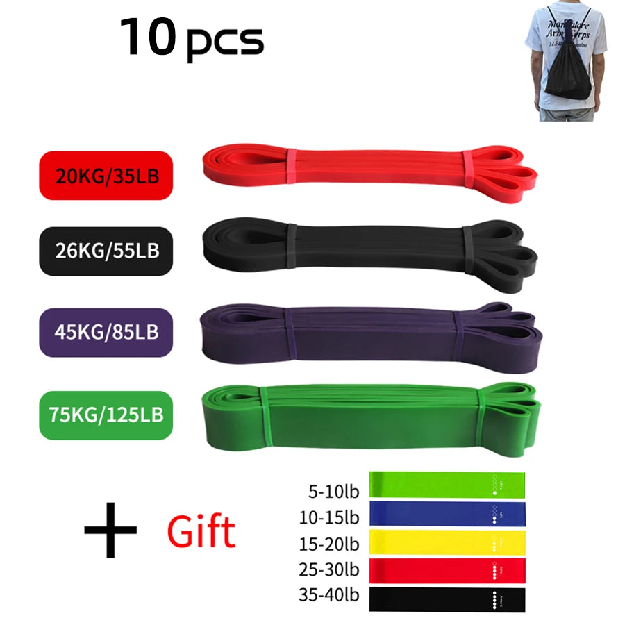 Latex resistance bands set in multiple colors in set