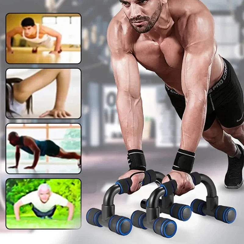 Athlete exercising with pushup bars