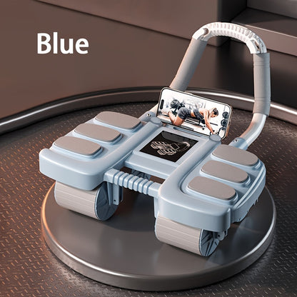 Advanced core workout using 4-wheel ab roller blue color