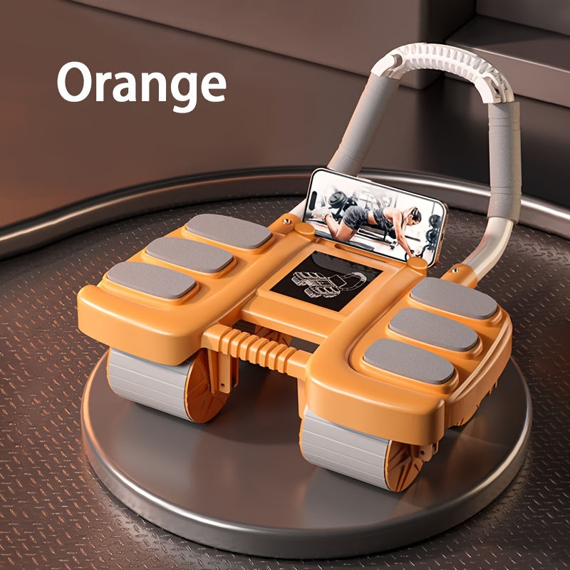 Advanced core workout using 4-wheel ab roller orange color