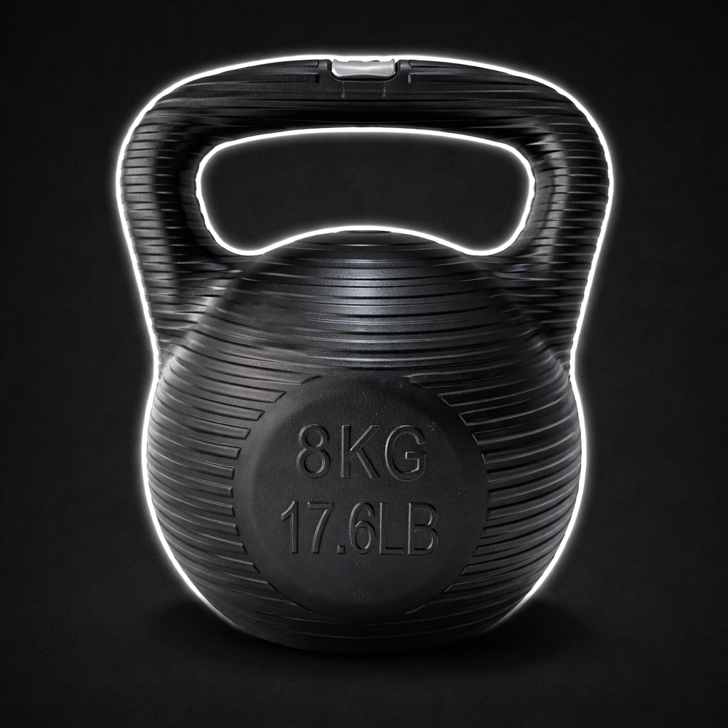 Adjustable 8kg water-filled kettlebell designed for portable strength training, offering customizable resistance for full-body home workouts.