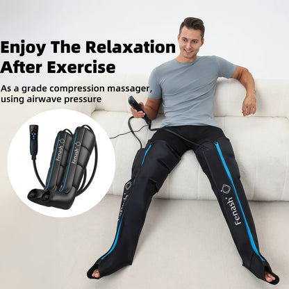 Close up of air compression leg massage boots with squeeze therapy chambers