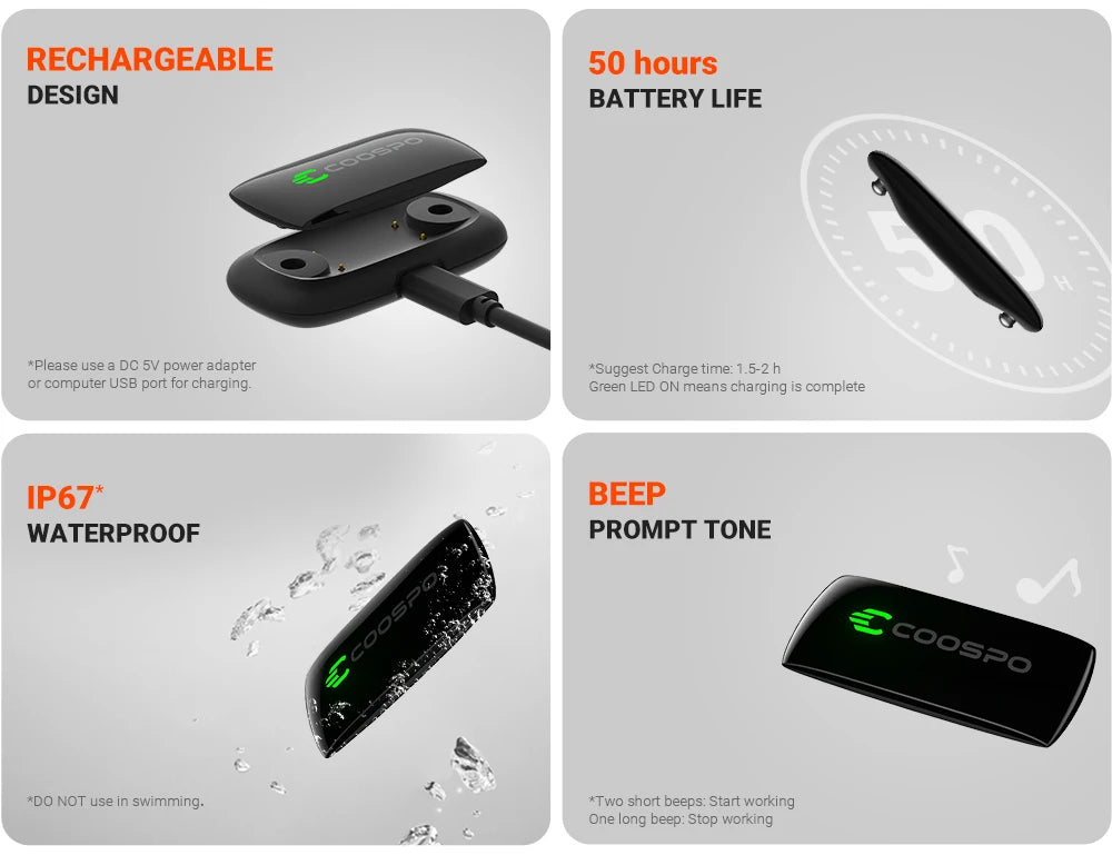 COOSPO H9Z rechargable device with 50hours battery life