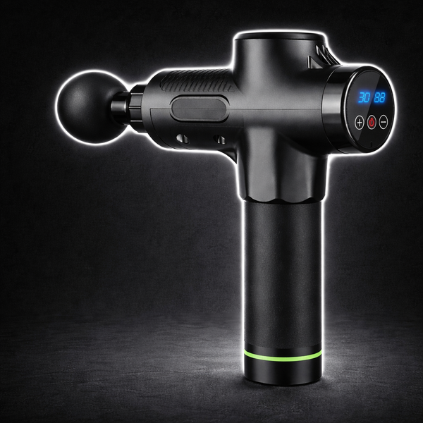 Deep tissue massage gun designed to relieve muscle soreness, reduce tension, and speed up recovery after workouts through percussive therapy.