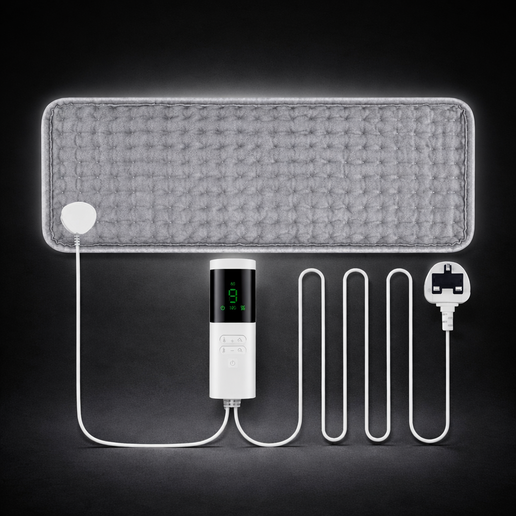 Electric heating pad designed for back, neck, and shoulders, providing soothing heat therapy to relieve muscle tension, reduce stiffness, and support relaxation and pain relief for everyday comfort and recovery.