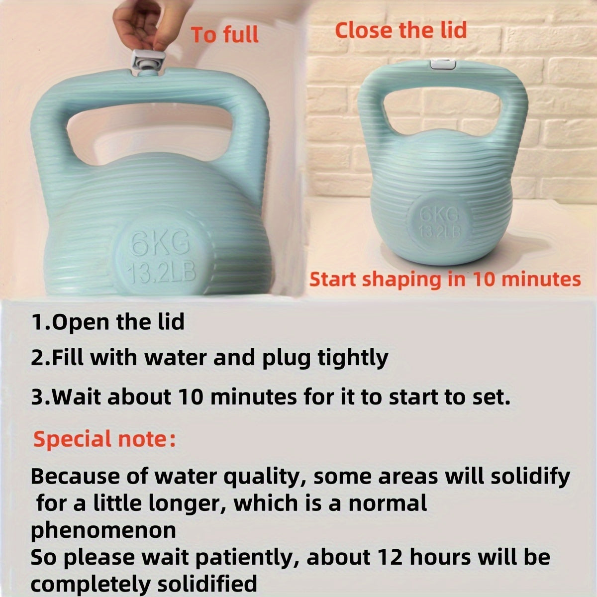 Showing how you can fill the kettlebell with water