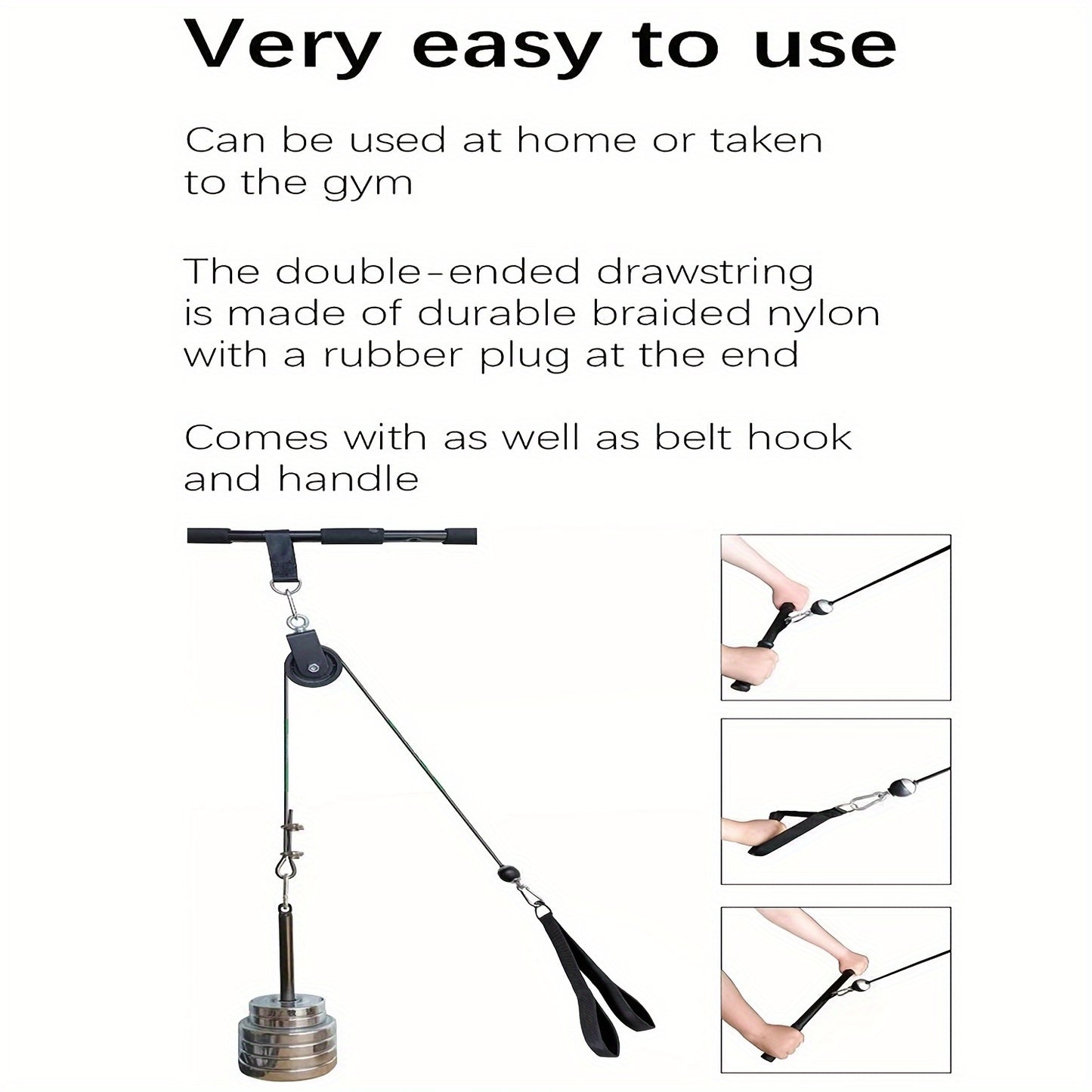 Showing the easy set up of portable pulley system of a home gym