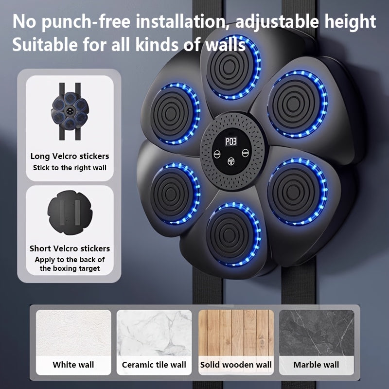 Close-up of GymWave wall-mounted punching trainer with LED lights