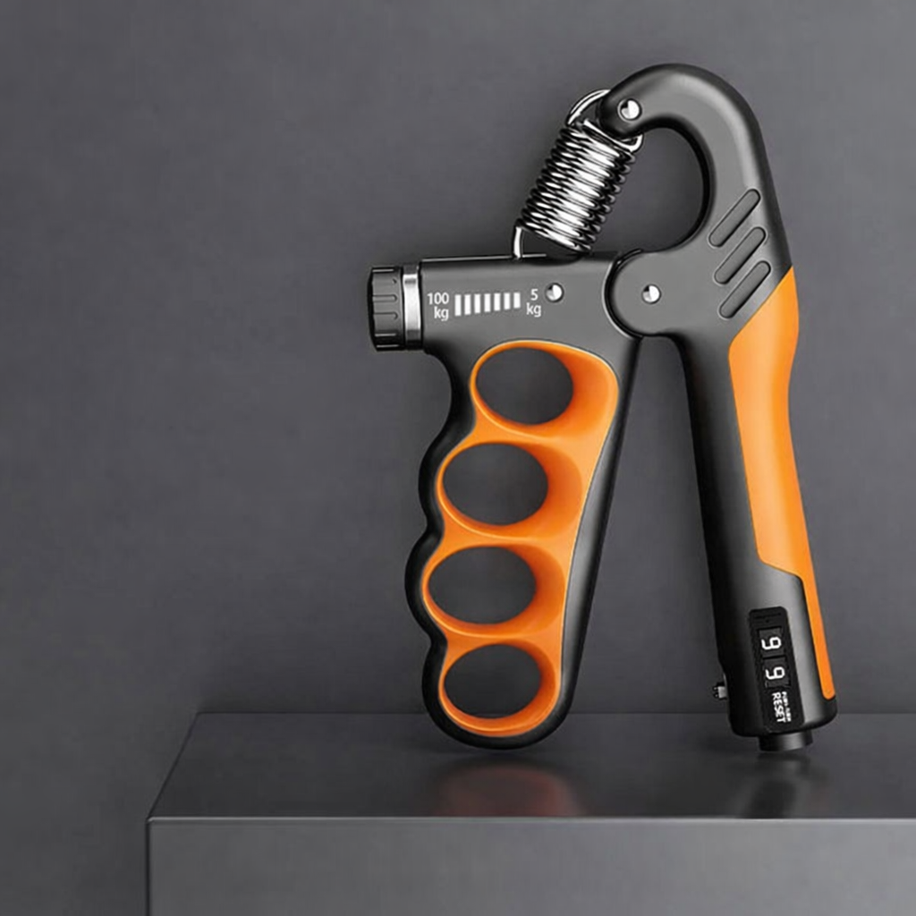 Orange adjustable hand grip 5 to 100 kg for grip strength exercises
