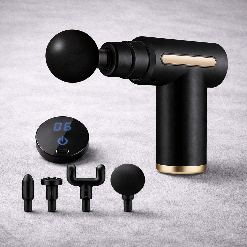 Handheld muscle massager in black for muscle recovery and relaxation