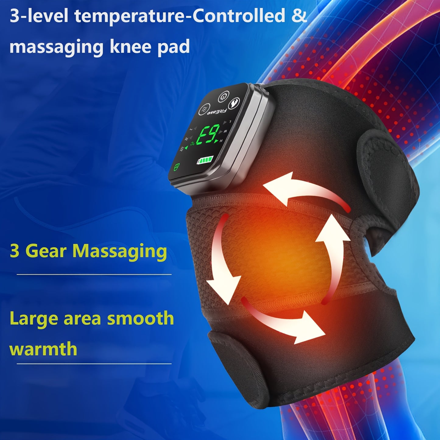 Side view of electric knee and shoulder massager highlighting vibration motor placement