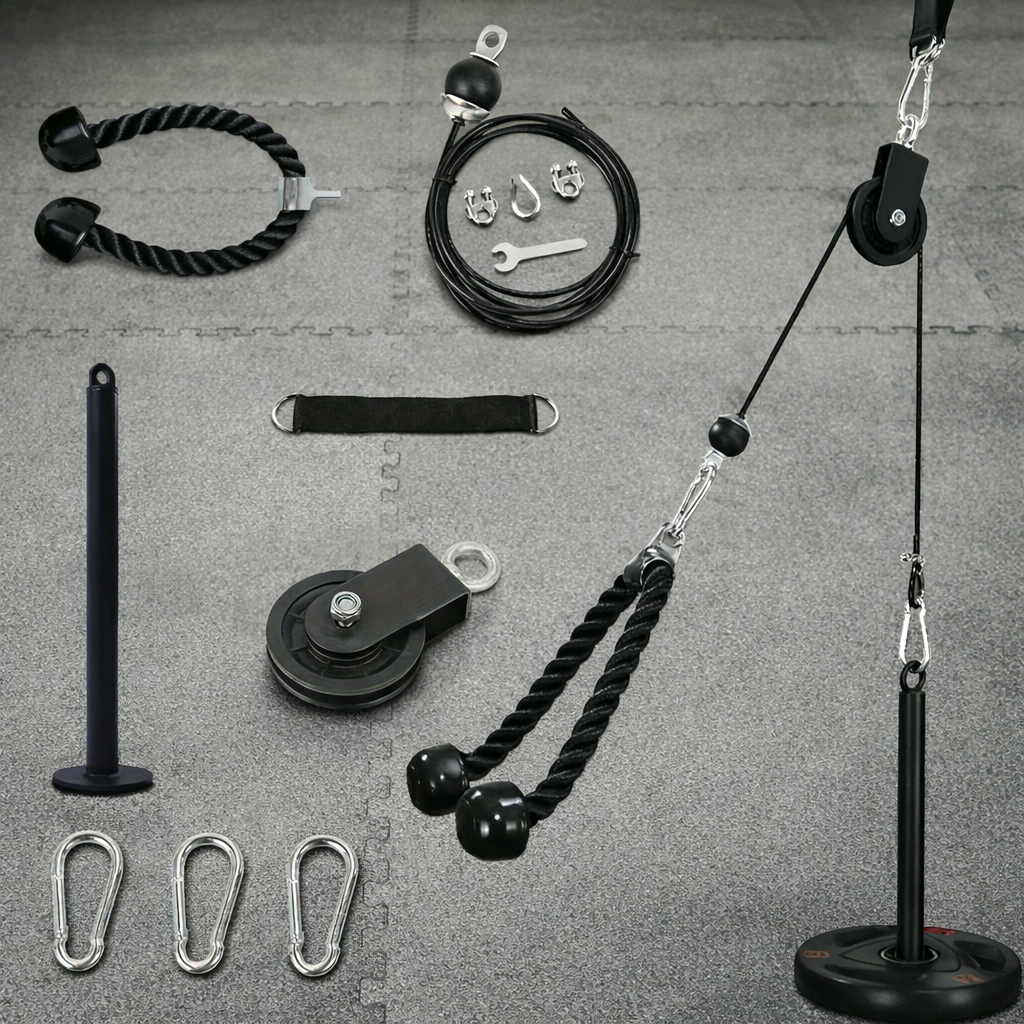 Home gym cable pulley system 7-piece upgrade set for full body workouts