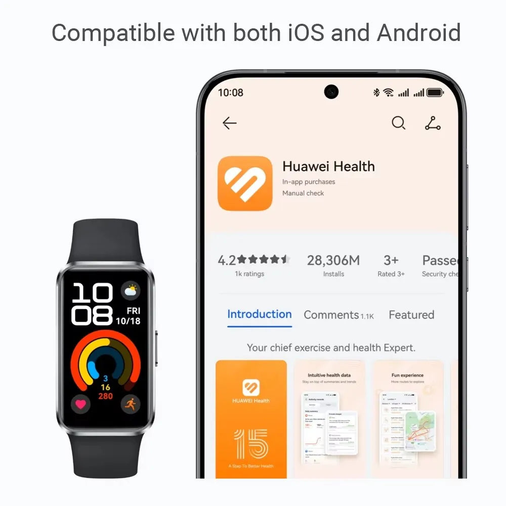 Huawei Band 10 smartwatch lightweight design compatible for both IOS and Android