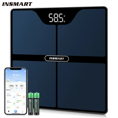 INSMART body fat scale front view showing sleek glass design