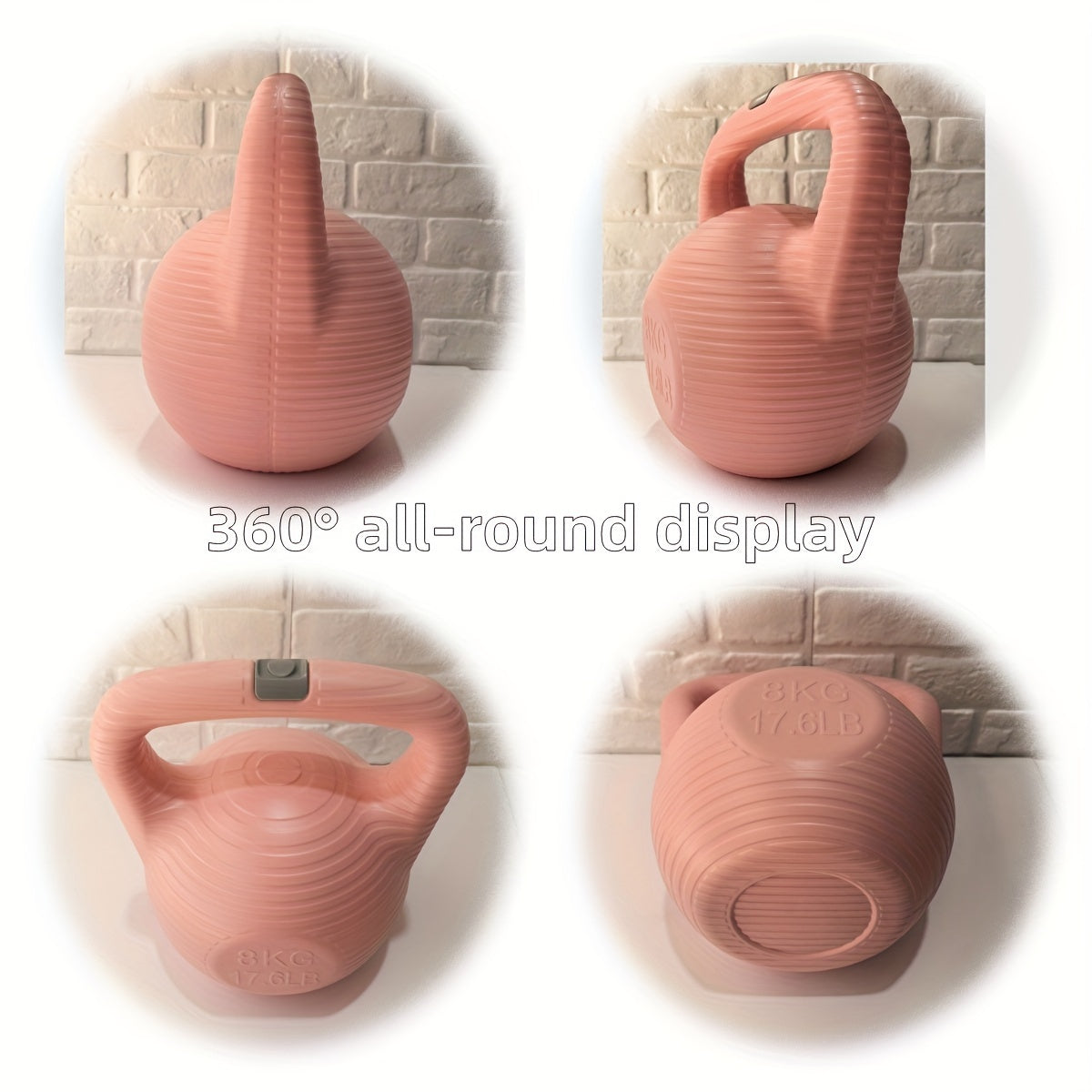 Pink kettlebell displayed in every angle