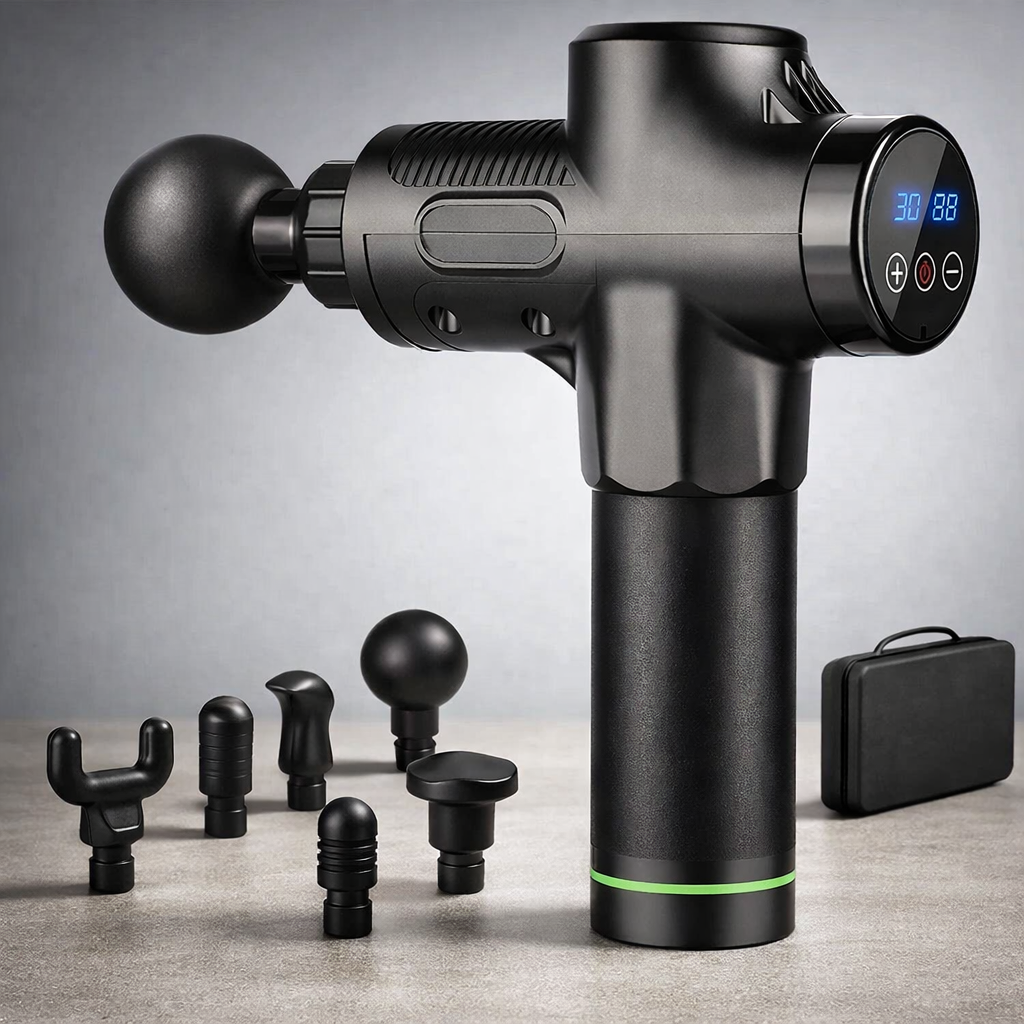 Black massage gun for deep muscle recovery and pain relief