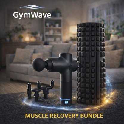 Massage gun and foam roller bundle for muscle and soreness recovery.