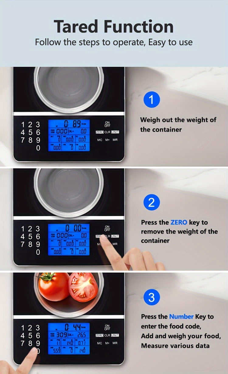 Hand using digital nutrition food scale to track food portions accurately