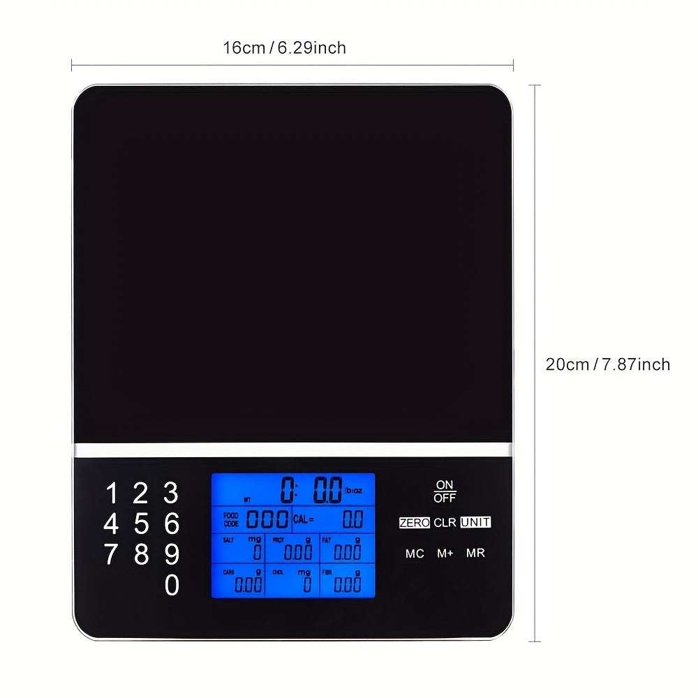 Nutrition food scale weighing fresh fruits for accurate calorie tracking