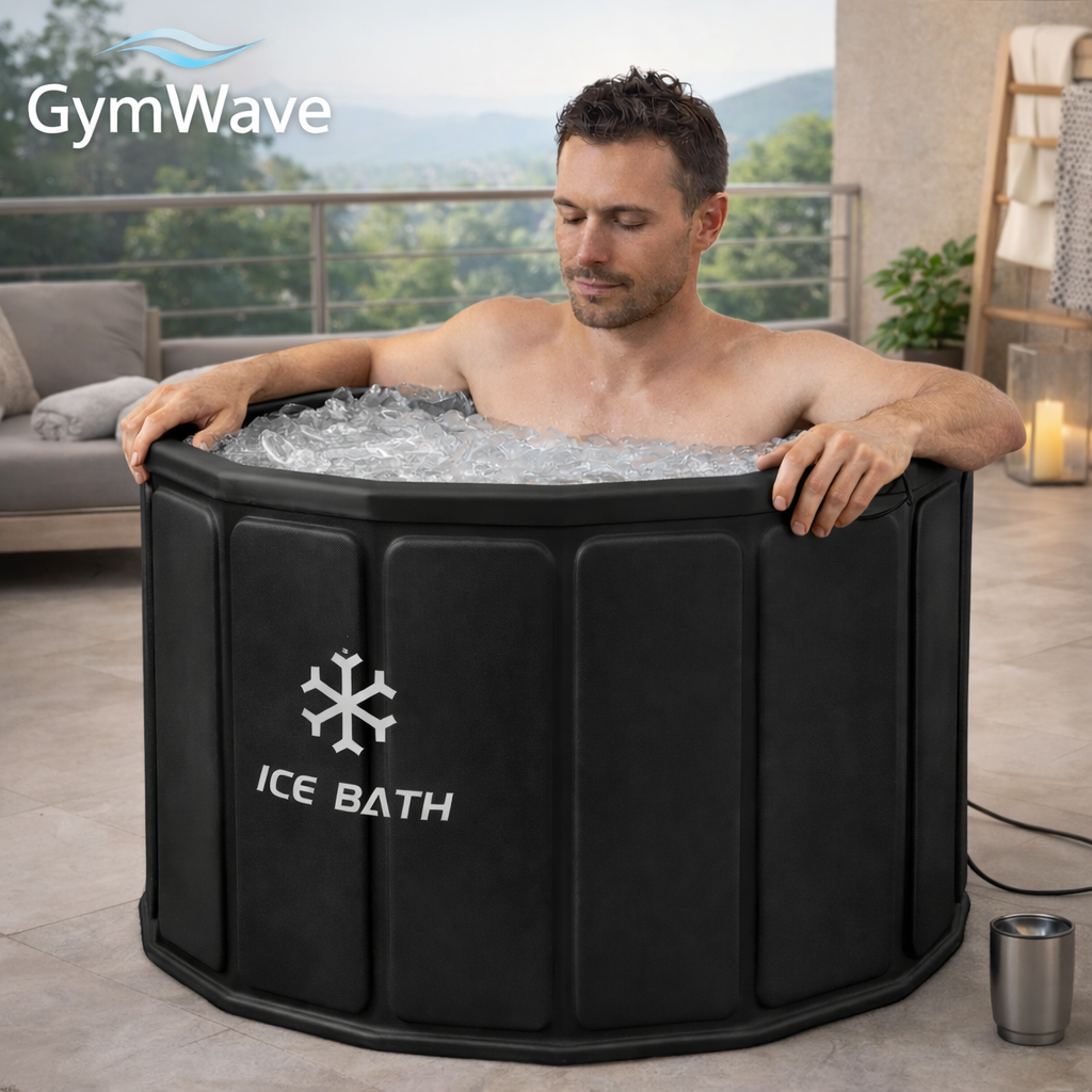 Portable hot and cold bathtub used as an ice bath for home workout recovery
