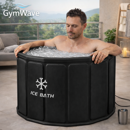 Portable hot and cold bathtub used as an ice bath for home workout recovery