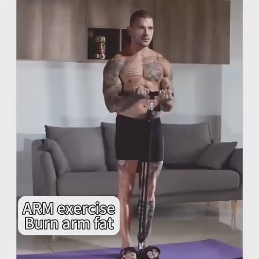 Pedal tension rope puller with foam handles for home gym resistance training