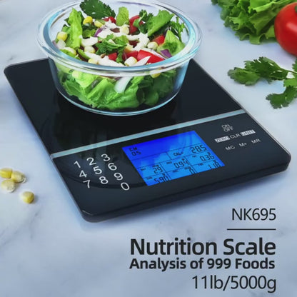 Food scale weighing fresh fruits for accurate calorie tracking