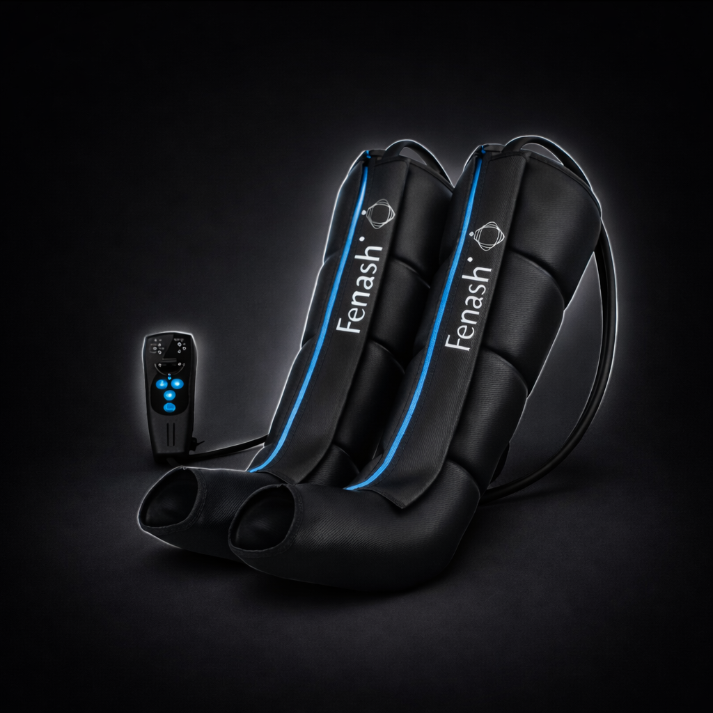 Professional 2-piece leg compression massager sleeves designed for deep dynamic recovery, using air compression therapy to help reduce muscle fatigue, improve circulation, and support post-workout leg relaxation and recovery.